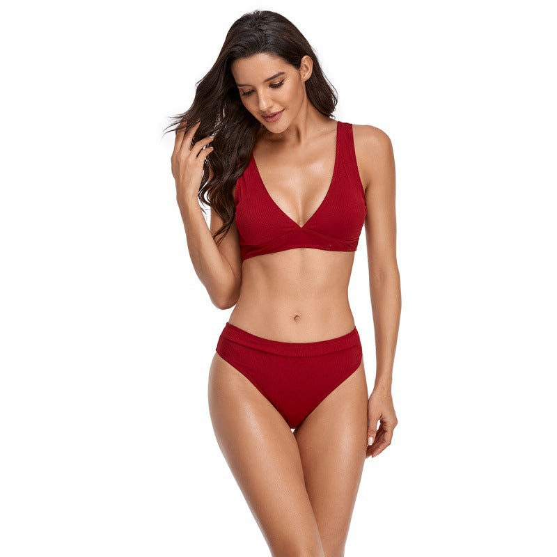 Damen Bikini-Set mit sportlichem V-Ausschnitt und hohem Taillenslip Drune