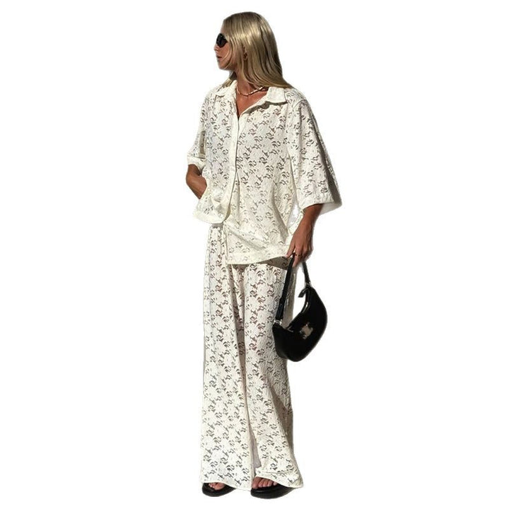 Damen oversized Hemdblusen-Set mit floralen Details Drune