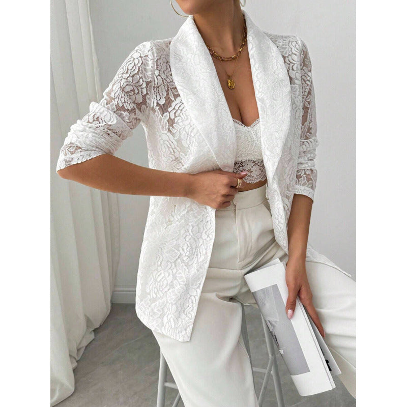 Damen Spitzenblazer mit elegantem Schalkragen Drune