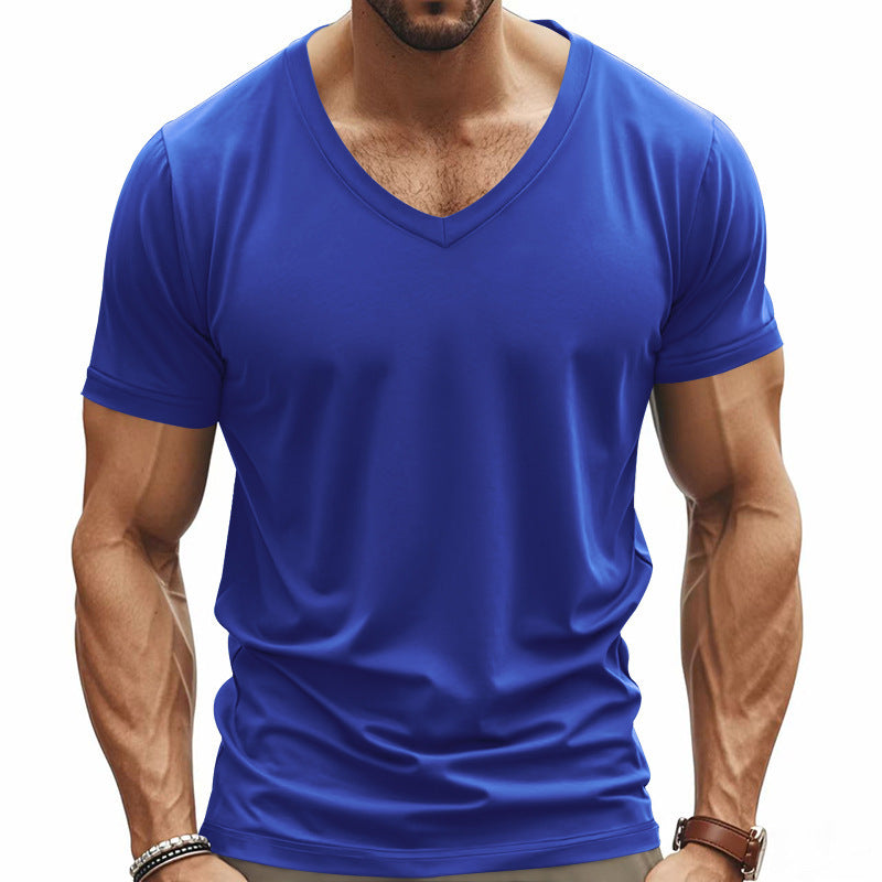 Herren nan V-Ausschnitt-T-Shirt aus Stretchbaumwolle mit ergonomischem Schulterschnitt und flachem Saum Drune