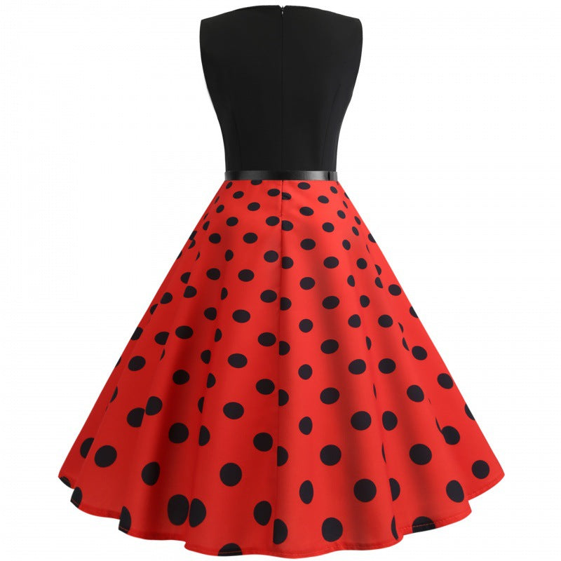 Damen A-Linien Kleid mit Punkten und Taillengürtel Drune