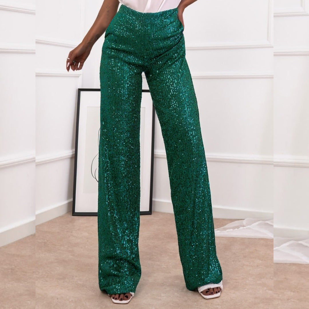 Damen Glitzernde Palazzo-Hose mit weitem Bein Drune