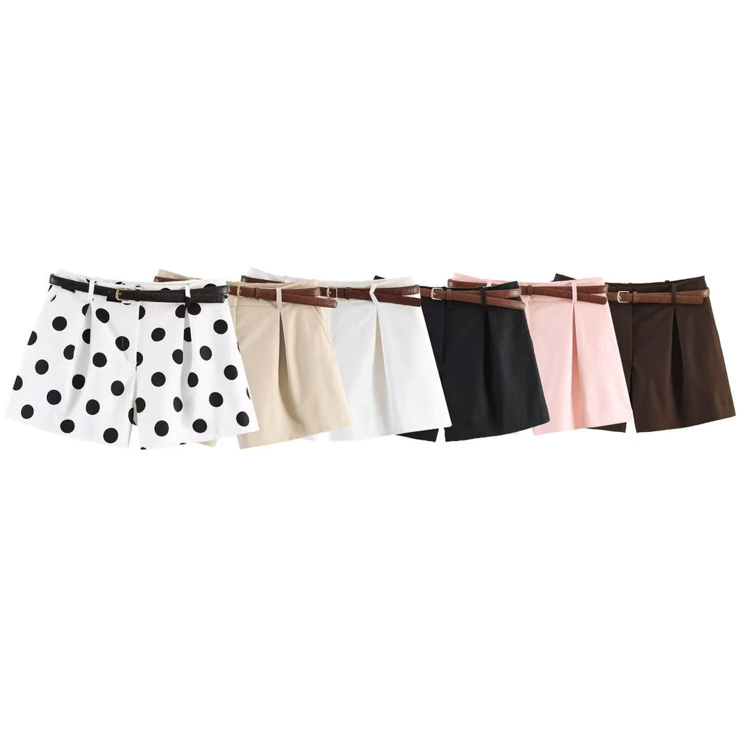 Damen High-Waist Shorts mit elegantem Faltenwurf und schmalem Gürtel Drune