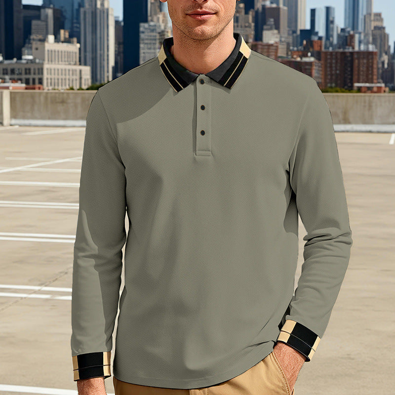 Herren nan langärmeliges Poloshirt mit Kontrastkragen und gerippten Manschetten Drune