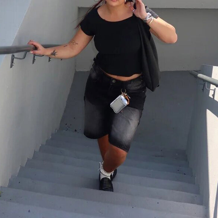 Damen Hochgeschnittene Denim-Shorts im modernen Stil Drune