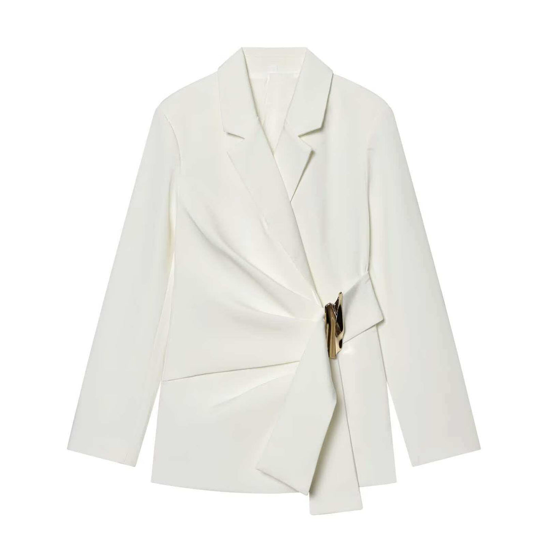 Damen nan elegante High‑Waist Weitbein-Anzughose mit flachem Bund und verdeckter Naht Drune