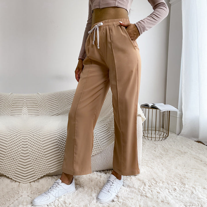 Damen lässige Sporthose mit hohem Bund und elastischem Taillenzug Drune