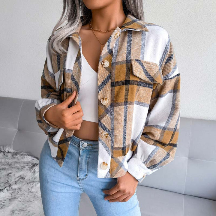 Drune | Karierter Kurze Jacke mit Brusttaschen Polyester Karriert, Modern