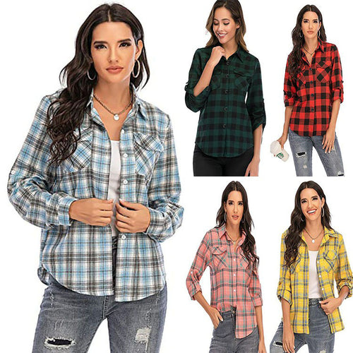Damen Karierte Flanellbluse Drune