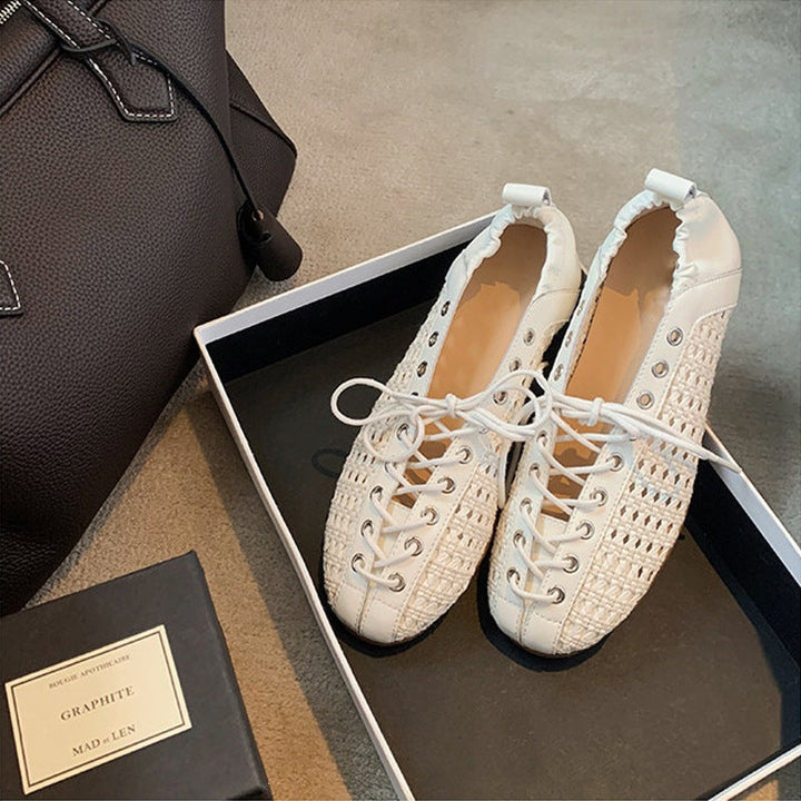 Damen Freizeit-Sneaker aus feinem Leder mit raffiniertem Geflecht Drune