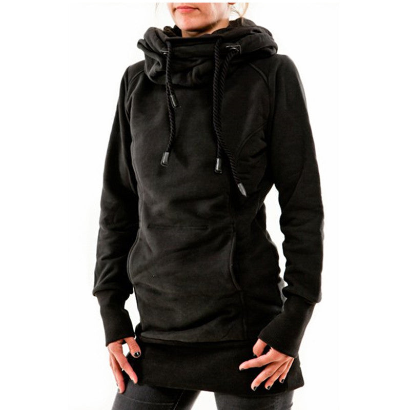 Damen lässiger Hoodie mit oversized Kragen und praktischer Bauchtasche Drune