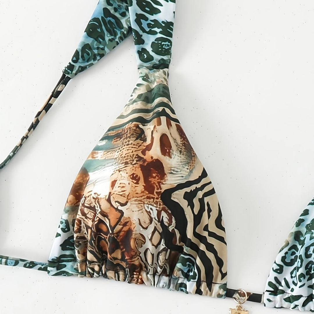 Damen Halter-Bikini mit Animal-Print Drune