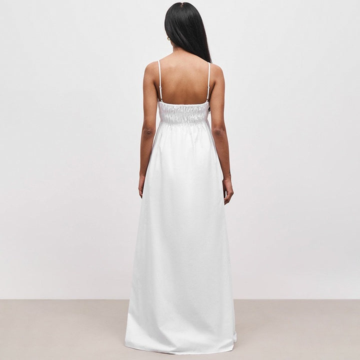 Damen Maxi-Kleid mit gerafftem Oberteil und seitlichen Taschen Drune