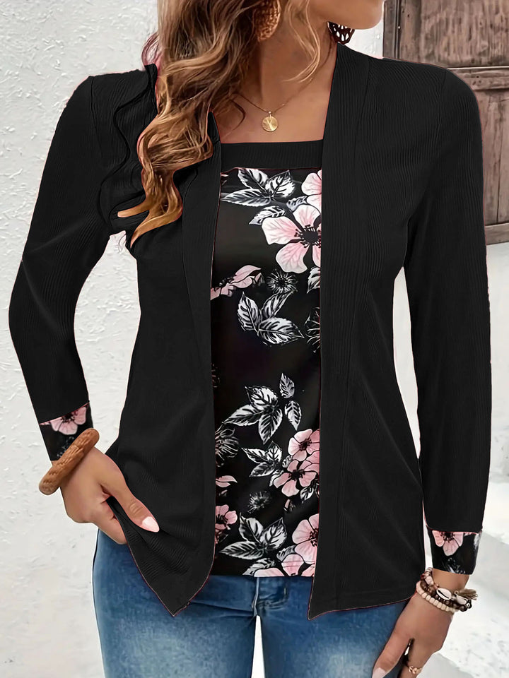 Damen Lässige Strickjacke mit floralem Akzent Drune