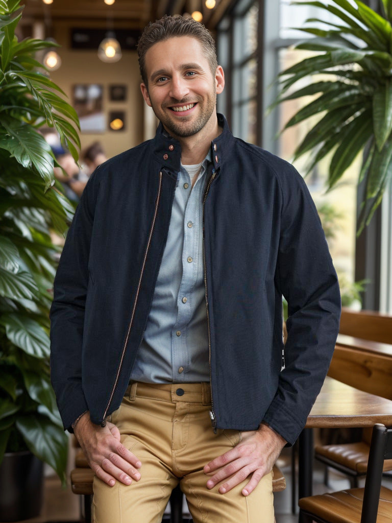 Herren lässige Übergangsjacke mit Stehkragen und praktischen Taschen Drune