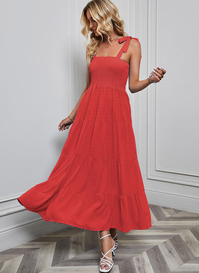 Damen Maxikleid mit zartem Smock-Oberteil und verstellbaren Trägern Drune