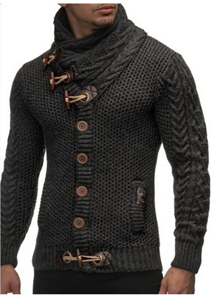 Herren nan grobgestrickter Cardigan mit Schalkragen, Knebelverschlüssen und Zopfmusterärmeln Drune