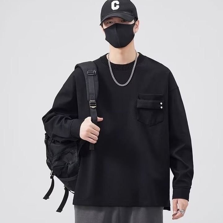 Herren lässiges Langarmshirt mit praktischer Brusttasche Drune