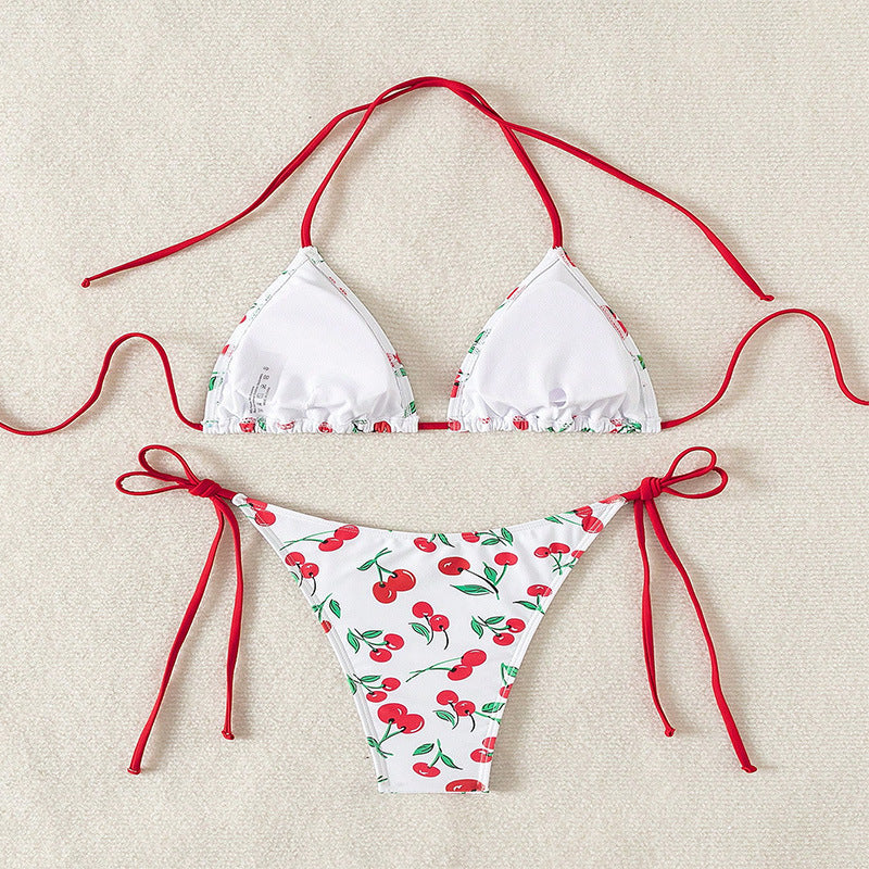 Damen Triangel-Bikini mit verspieltem Kirschmuster Drune