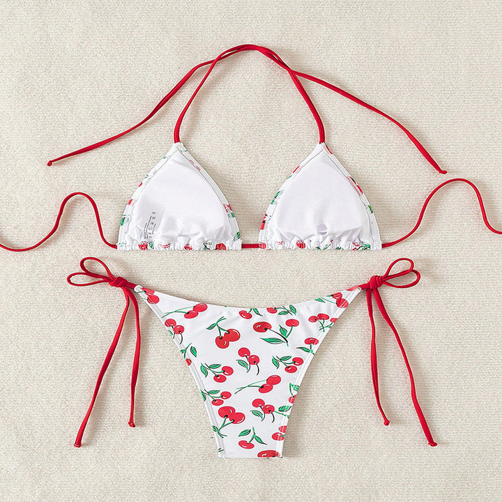 Damen Triangel-Bikini mit verspieltem Kirschmuster Drune