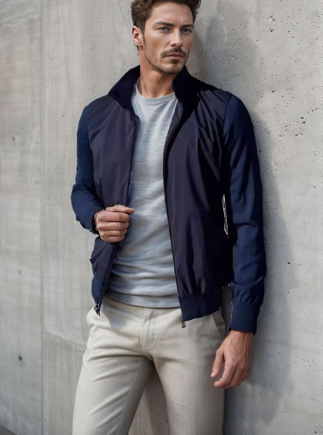 Herren stylische Freizeitjacke mit hohem Kragen und praktischen Taschen Drune