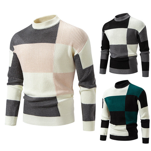 Herren modischer Rollkragenpullover mit strukturiertem Karomuster Drune