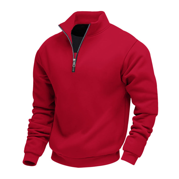 Herren nan angerauter Sweat-Halbzip mit kontrastiertem Innenkragen und elastischem Saum Drune