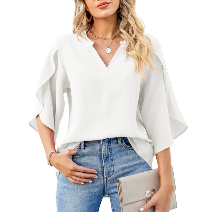 Damen Bequeme Bluse mit weiten Ärmeln und V-Ausschnitt Drune