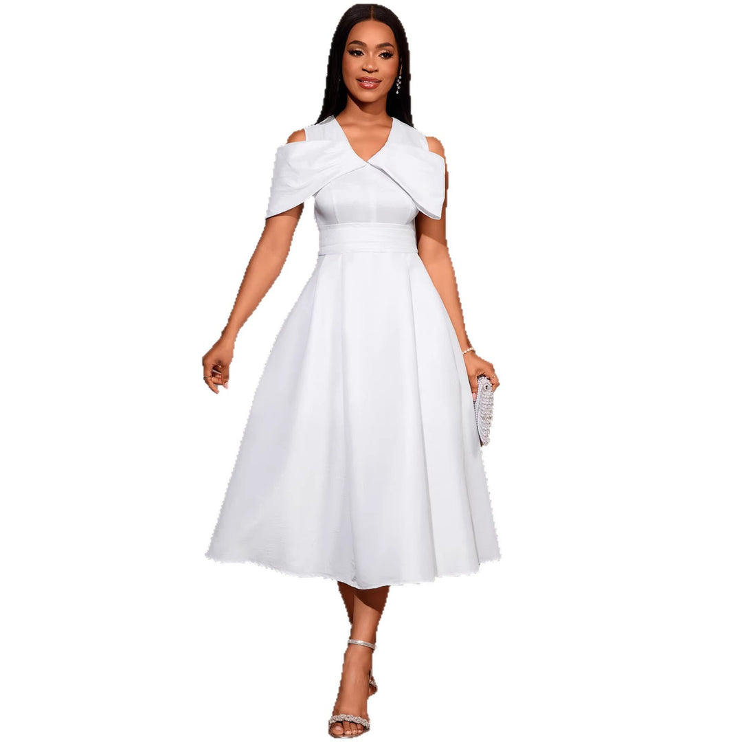 Damen Elegantes Midi-Kleid mit schickem Drapierungsakzent und voluminösem Oberteil Drune