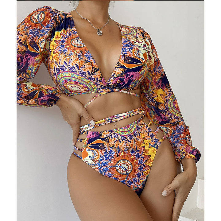 Damen Bikiniset mit langärmligem Oberteil und stylischem Cut-Out Drune