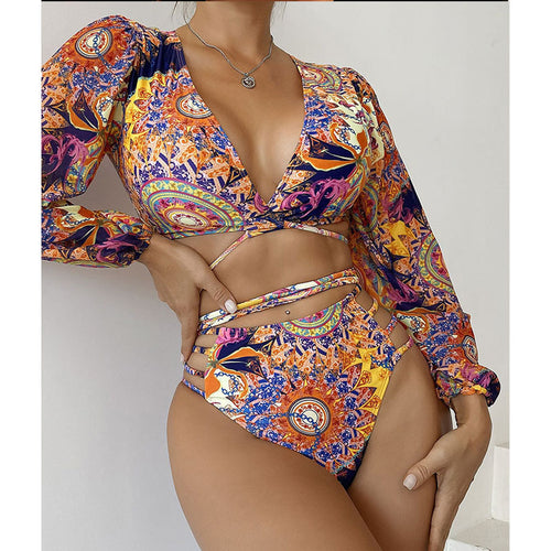 Damen Bikiniset mit langärmligem Oberteil und stylischem Cut-Out Drune