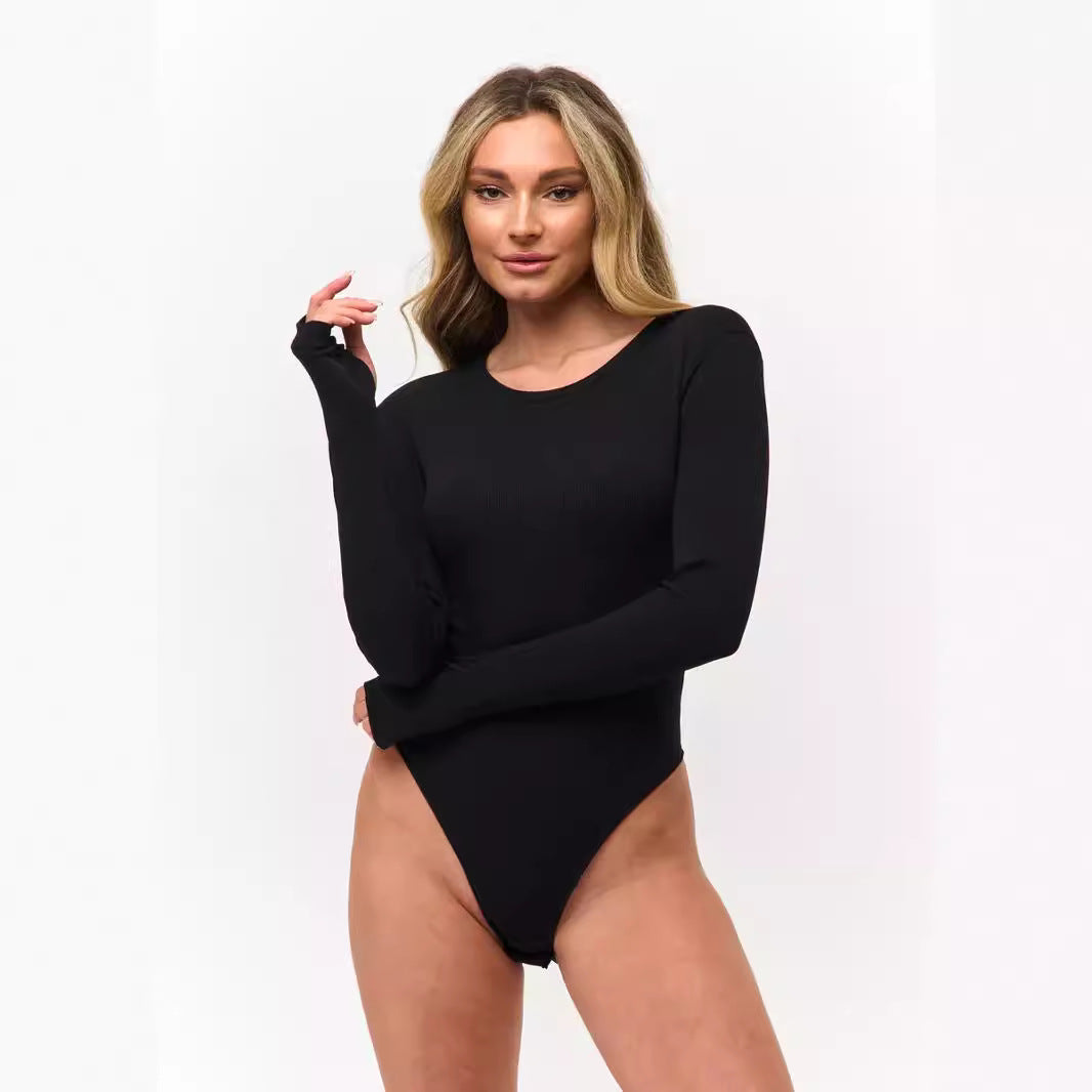 Damen Langarm-Bodysuit mit elegantem Rippdesign und figurbetontem Schnitt Drune