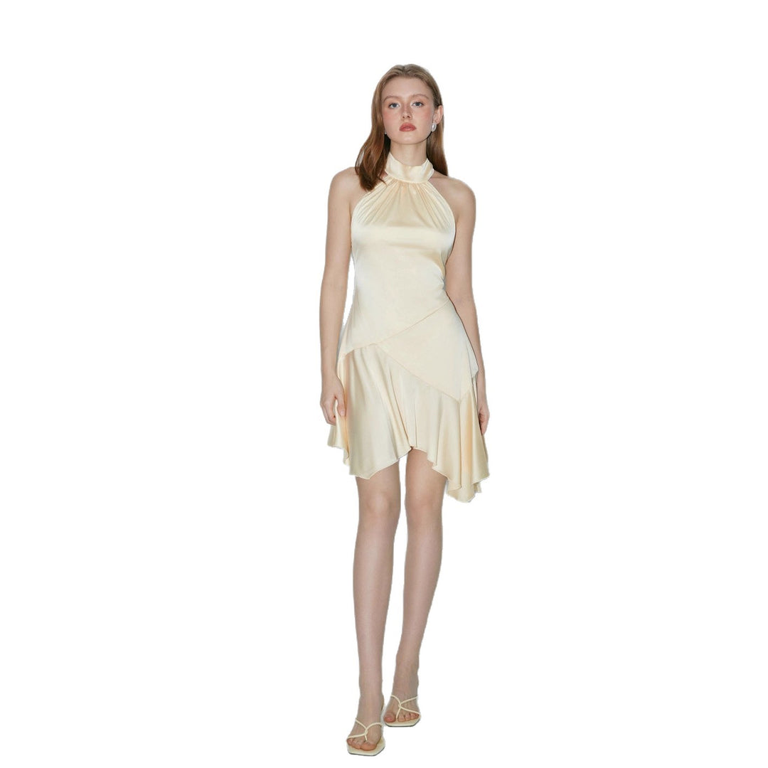 Damen elegantes Abendkleid mit asymmetrischem Schnitt und schimmerndem Material Drune