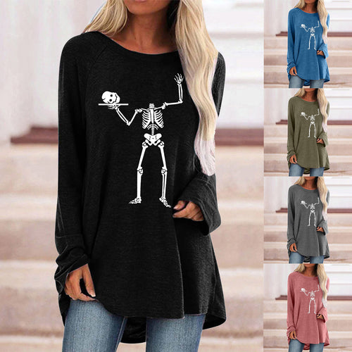 Damen Langarmshirt mit kreativem Skelettdesign und lässigem Schnitt Drune