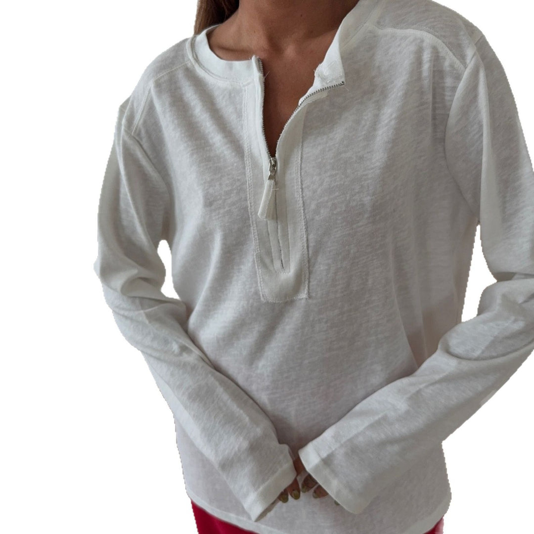 Damen Langarmshirt mit modischem Reißverschluss und sanften Nähten Drune