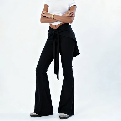 Damen nan ausgestellte Palazzohose mit Wickelrock-Overlay, hohem Bund und Bindegürtel Drune