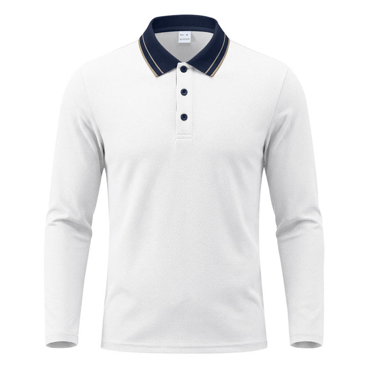 Herren nan langärmeliges Piqué-Poloshirt mit kontrastkragen und dreifach geknöpfter Leiste Drune