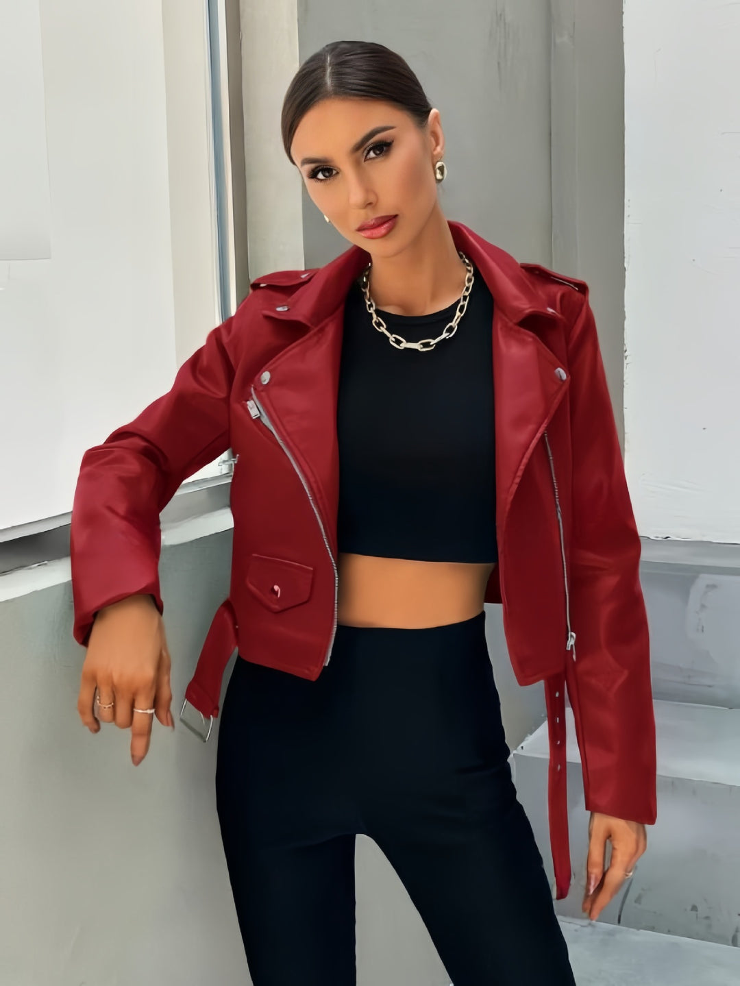 Damen cropped Bikerjacke Drune