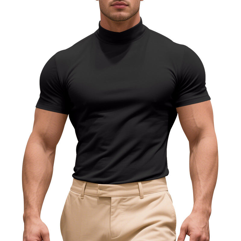 Herren Sportliches Kurzarm-Turtleneck-Oberteil aus feuchtigkeitsregulierendem Material Drune