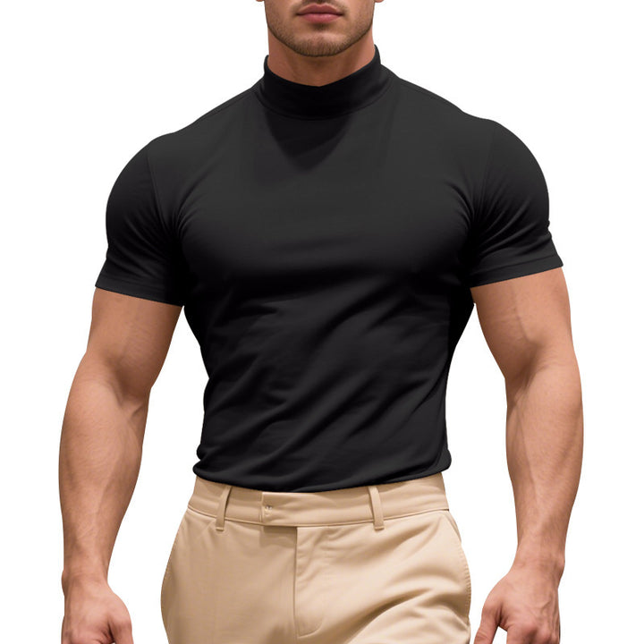 Herren Sportliches Kurzarm-Turtleneck-Oberteil aus feuchtigkeitsregulierendem Material Drune