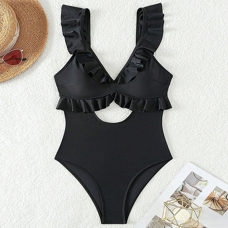 Damen Einteiliger Badeanzug mit Rüschendetails und elegantem Cut-Out Drune