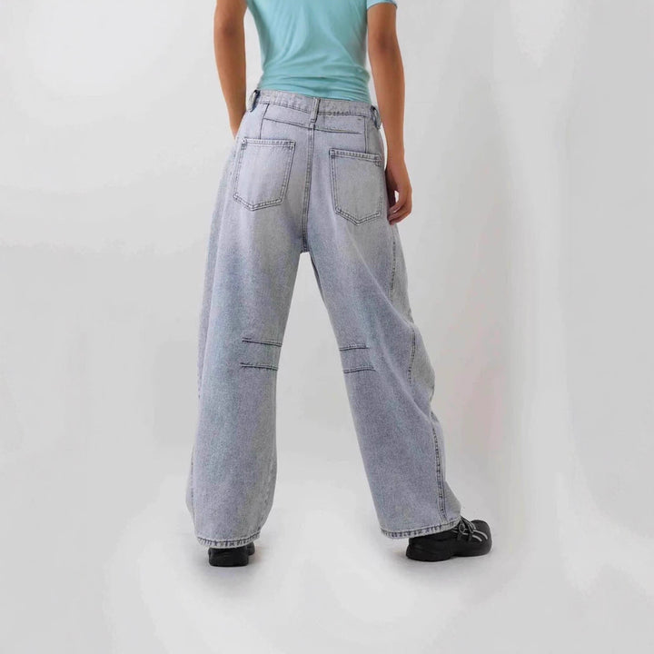 Damen nan Baggy-Jeans mit hohem Bund, sichtbaren Nahtpaneelen und distressed Kniepartien Drune