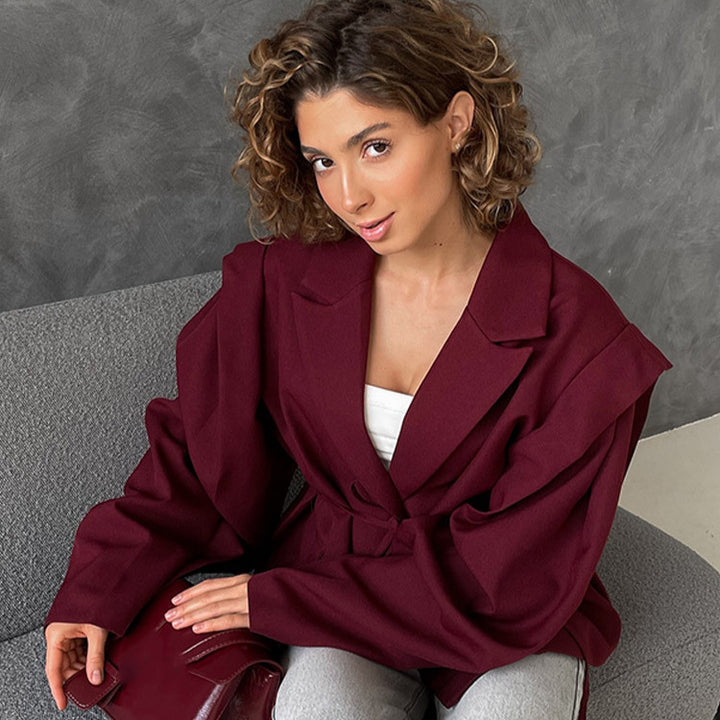 Damen Oversized Blazer mit Gürtel Drune