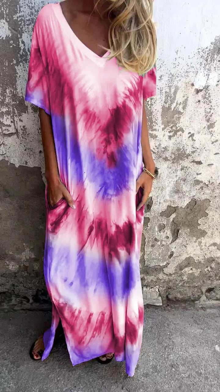 Damen Maxikleid mit lässigem V-Ausschnitt und praktischen Taschen Drune