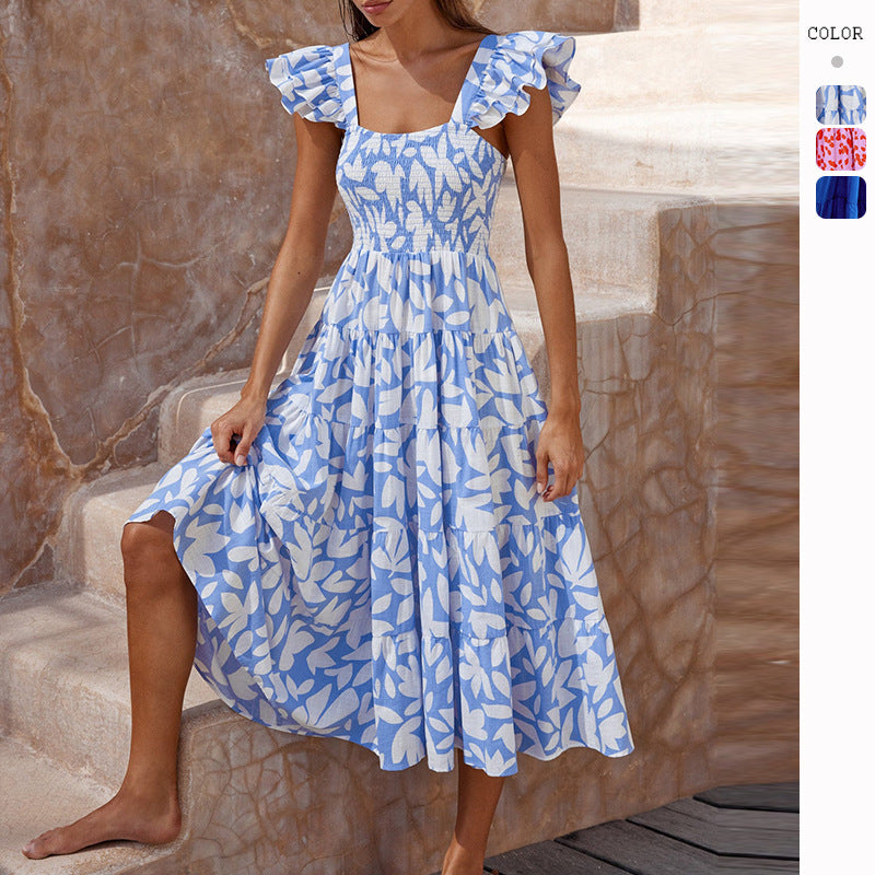 Damen Luftiges Midi-Kleid mit Volantärmeln und schwingendem Saum Drune