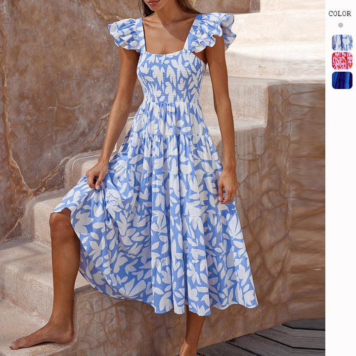 Damen Luftiges Midi-Kleid mit Volantärmeln und schwingendem Saum Drune