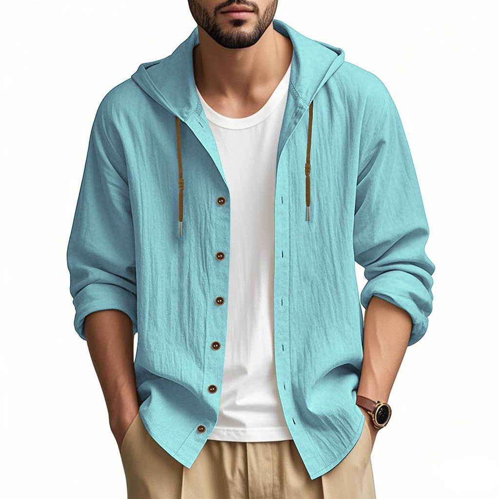Herren lässige Hemdjacke mit Kapuze und Druckknopfleiste Drune