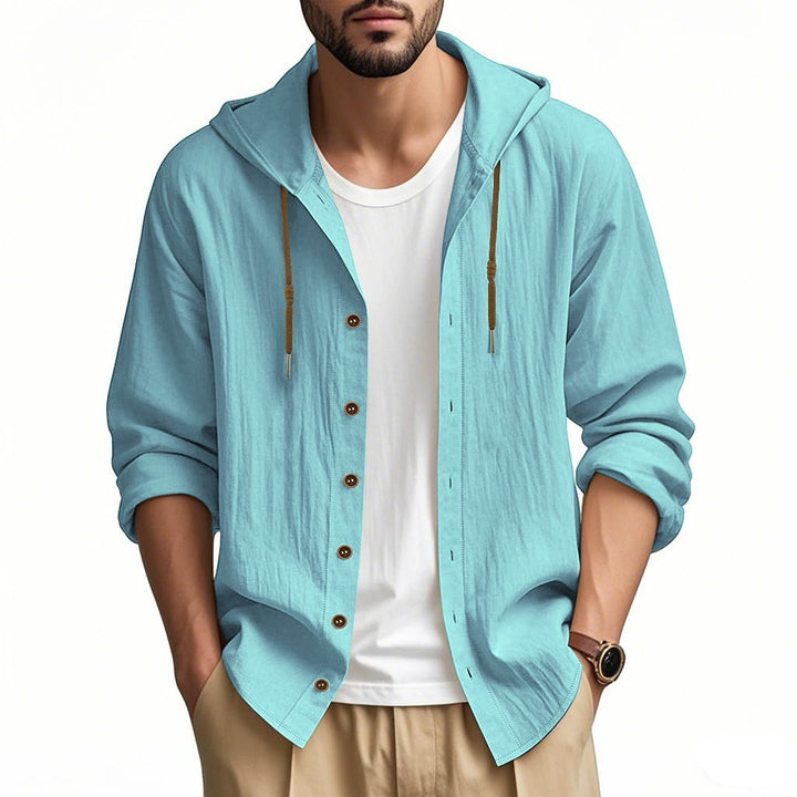 Herren lässige Hemdjacke mit Kapuze und Druckknopfleiste Drune
