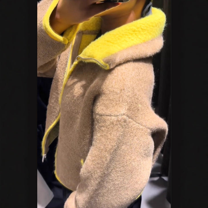 Damen Wolle Jacke mit auffälligem Kragen Drune