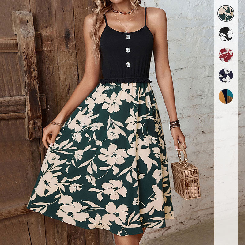 Damen Kleid mit floralem Design und Knopfleiste Drune